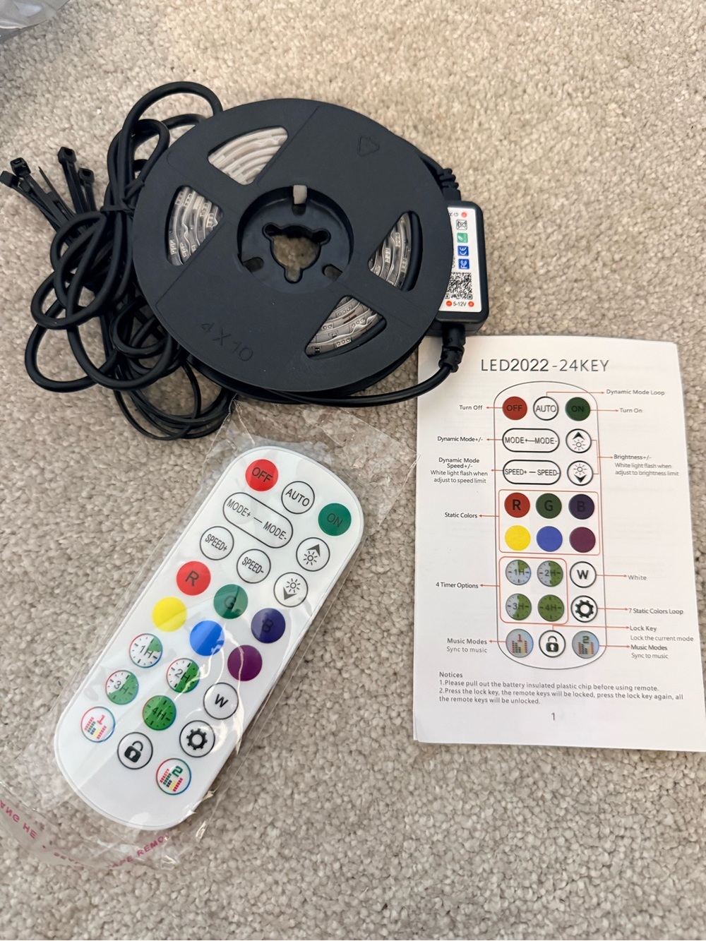 LED Strip Light Kit with Remote - Black Reel, Multicolor LEDs